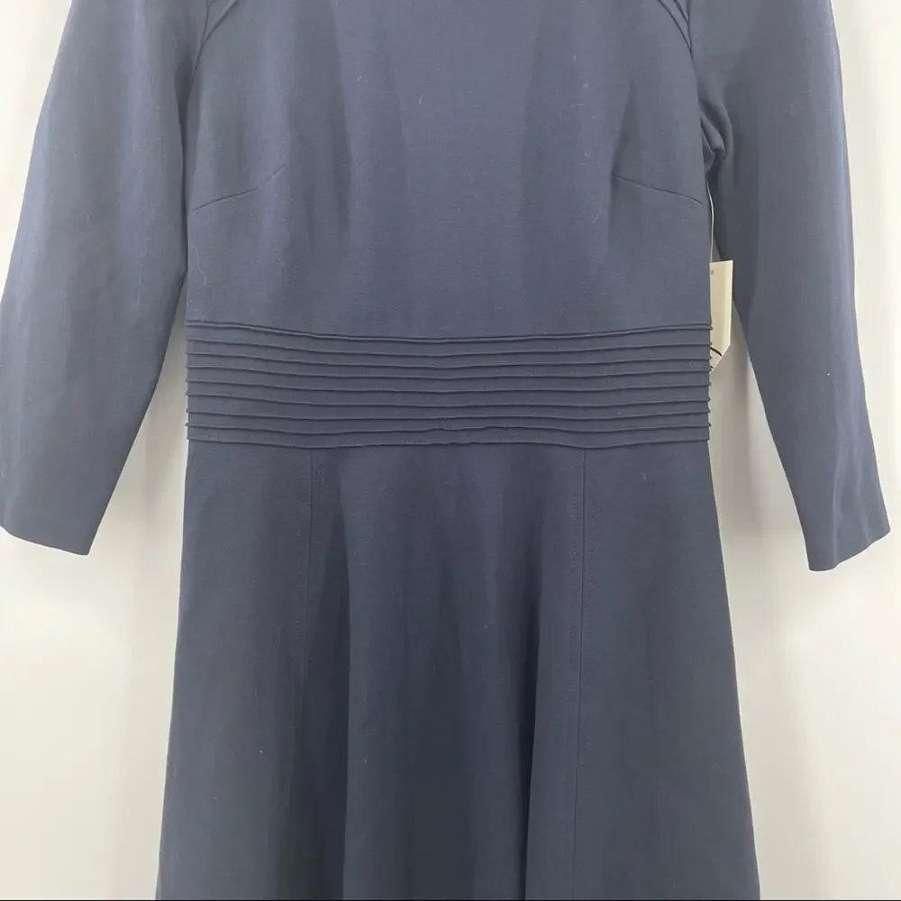 ELIZA J Dress Navy Cocktail Formal Business Wedding Pleated Long Sleeve NWT SZ 6 - Picture 7 of 13